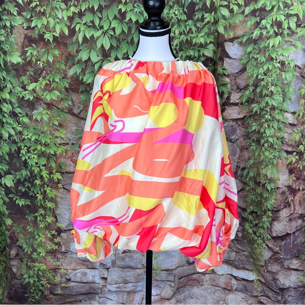 FANCY DREAM Oversized Multicolor Off the Shoulder Resort Blouse, S (Runs Large) - Picture 2 of 14